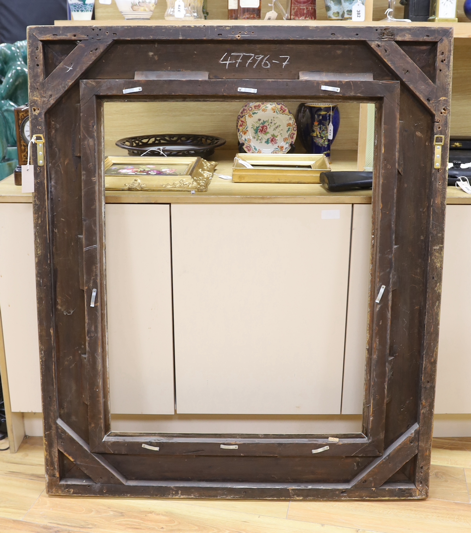 A Victorian gilt gesso picture frame, aperture 90 x 69cm, overall 130 x 106cm, minor faults